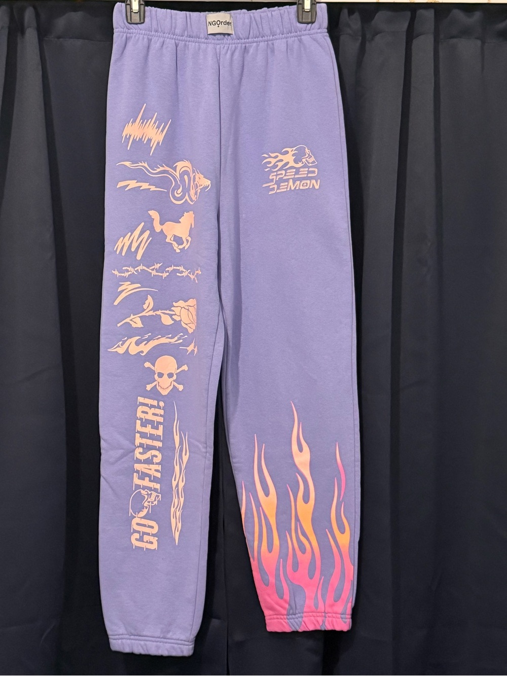 NWOT NG Order Purple 'Speed Demon' Flame Graphic  Joggers Sz 8